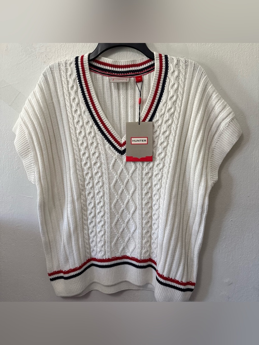Hunter Stripe Cable Stitch Sweater Vest Womens Large Snow White NWT